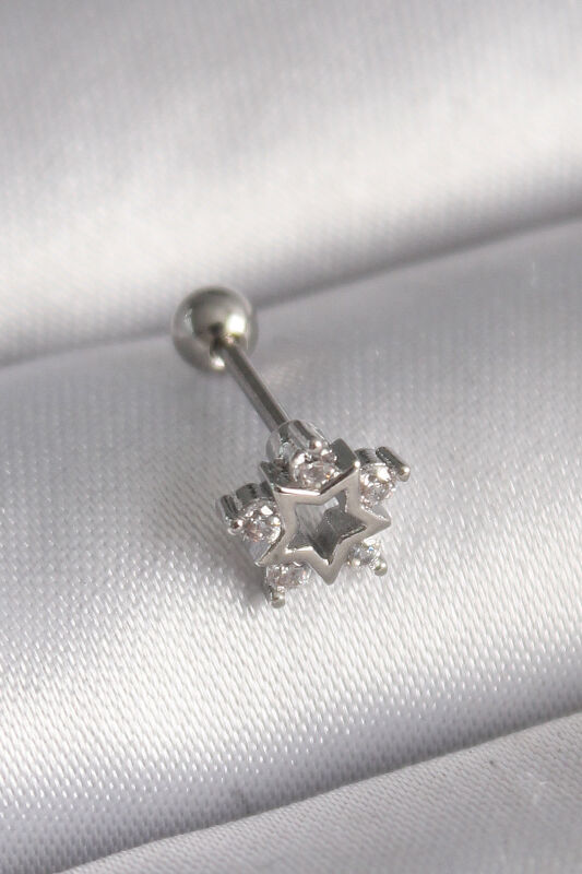 Gümüş Renk Zirkon Taşlı Yıldız Model Tragus Piercing - EBJ241123W29448 - 1