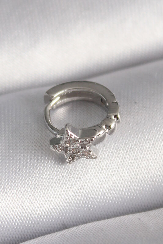 Gümüş Renk Zirkon Taşlı Yıldız Model Tragus Piercing - EBJ241123W29484 - 1