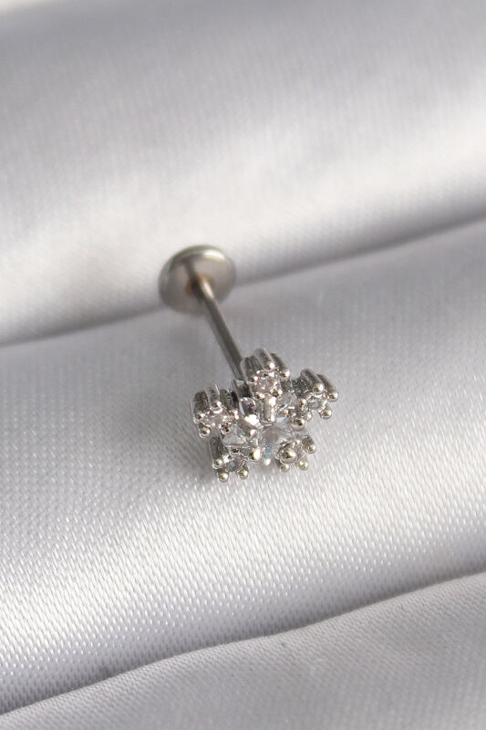 Gümüş Renk Zirkon Taşlı Yıldız Model Tragus Piercing - EBJ241123W29492 - 1