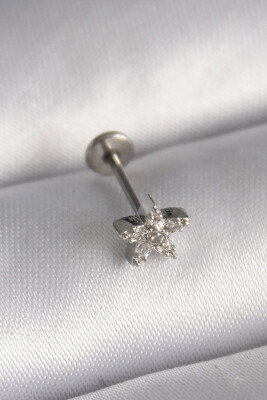 Gümüş Renk Zirkon Taşlı Yıldız Model Tragus Piercing - EBJ241123W29502 - 1