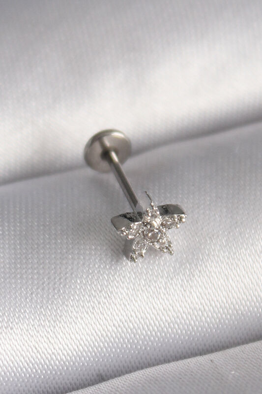 Gümüş Renk Zirkon Taşlı Yıldız Model Tragus Piercing - EBJ241123W29502 - 1