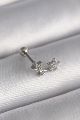 Gümüş Renk Zirkon Taşlı Yıldız Tragus Piercing - EBJ241123W29396 - 1