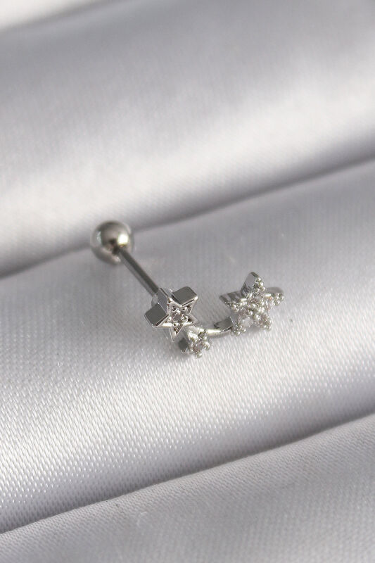 Gümüş Renk Zirkon Taşlı Yıldız Tragus Piercing - EBJ241123W29396 - 1