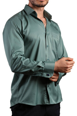 Haki Yeşil Klasik Kesim Micro Kumaş Kol Düğmeli Regular Fit Erkek Gömlek - 190-19 