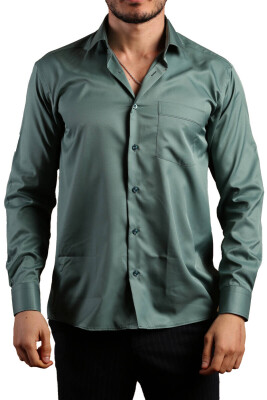 Haki Yeşil Klasik Kesim Micro Kumaş Kol Düğmeli Regular Fit Erkek Gömlek - 190-19 - 2