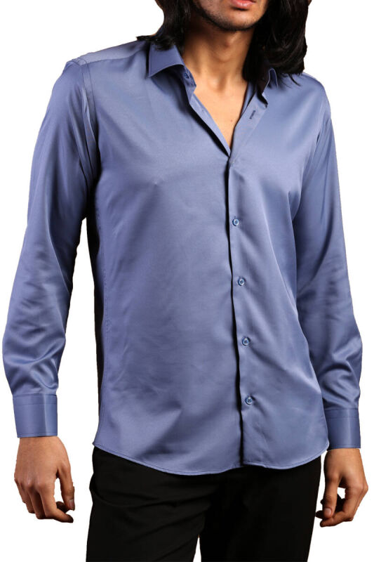 İndigo Dar Kesim Micro Kumaş Kol Düğmeli Slim Fit Erkek Gömlek - 201-5 - 2