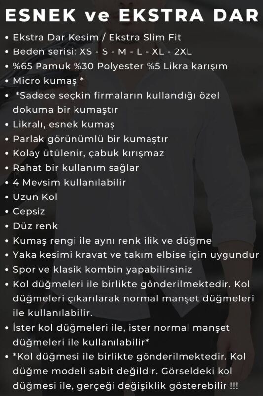 İndigo Ekstra Dar Kesim Likralı Esnek Micro Kumaş Kol Düğmeli Slim Fit Erkek Gömlek - 195-5 - 5
