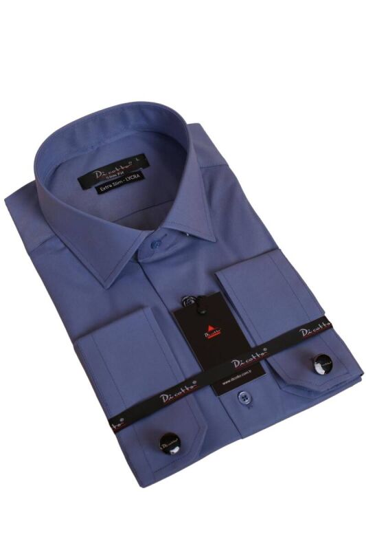 İndigo Ekstra Dar Kesim Likralı Esnek Micro Kumaş Kol Düğmeli Slim Fit Erkek Gömlek - 195-5 - 1