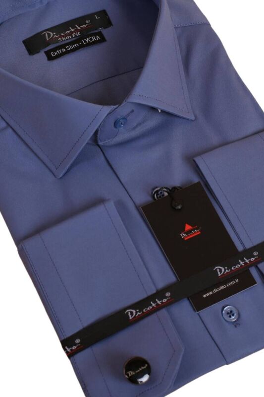 İndigo Ekstra Dar Kesim Likralı Esnek Micro Kumaş Kol Düğmeli Slim Fit Erkek Gömlek - 195-5 - 2