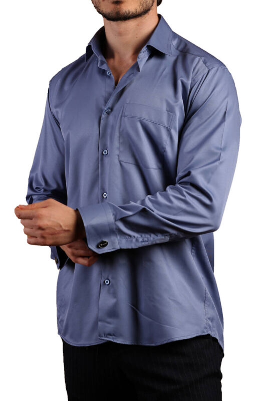 İndigo Rahat Kesim Micro Kumaş Kol Düğmeli Regular Fit Erkek Gömlek - 190-5 - 3