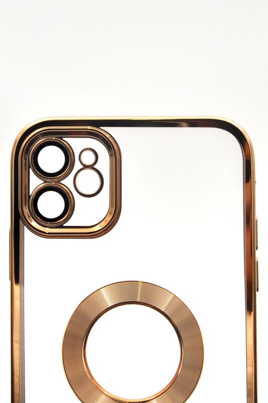 iPhone 11 Uyumlu Altın Sarı Gold Renkli Kenarlı Lazerli Şeffaf Kılıf Lens Korumalı - 5