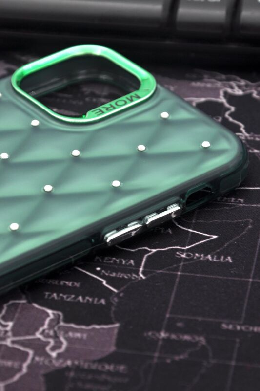 iPhone 11 Uyumlu Baklava Desenli Pırlanta Taşlı Sert Kapak Kılıf Zümrüt Yeşil - 4