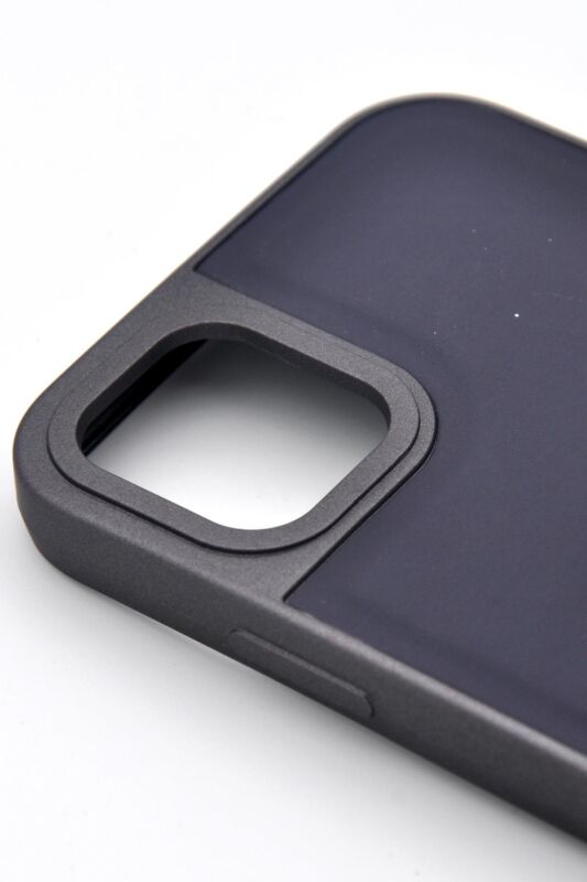 iPhone 11 Uyumlu Deri Görünümlü Sert Kapak Kılıf Antrasit Füme - 3