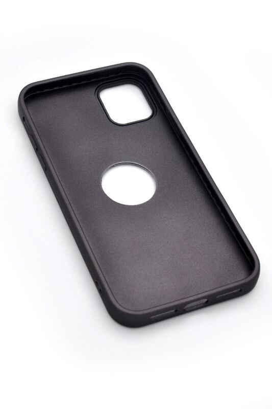 iPhone 11 Uyumlu Deri Görünümlü Sert Kapak Kılıf Antrasit Füme - 6