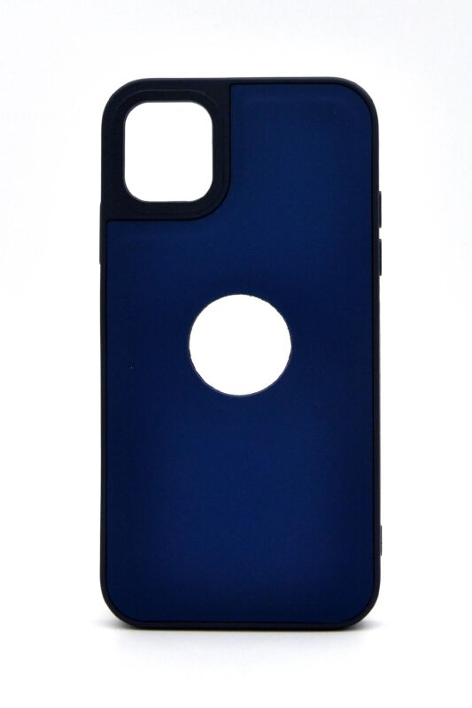 iPhone 11 Uyumlu Deri Görünümlü Sert Kapak Kılıf Lacivert - 1