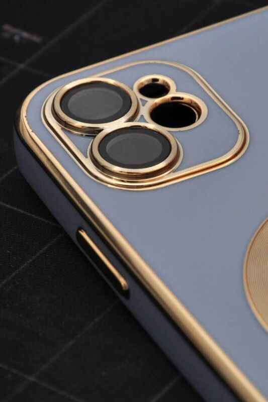 iPhone 11 Uyumlu MagSafe Özellikli Lens Korumalı Lazerli Renkli Kılıf Mavi - 3