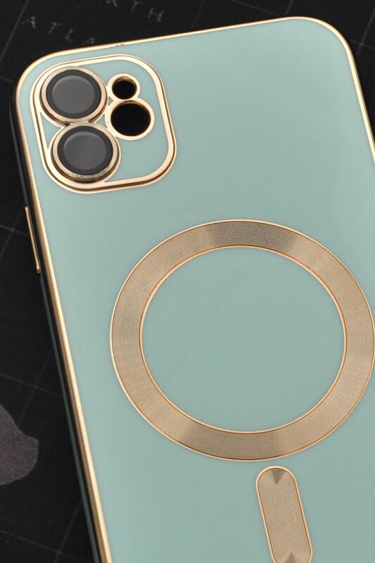 iPhone 11 Uyumlu MagSafe Özellikli Lens Korumalı Lazerli Renkli Kılıf Mint Yeşili - 2