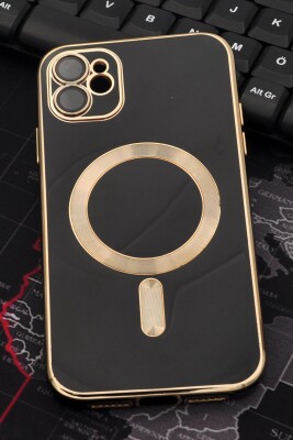 iPhone 11 Uyumlu MagSafe Özellikli Lens Korumalı Lazerli Renkli Kılıf Siyah 