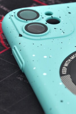 iPhone 11 Uyumlu Mint Yeşil Benekli Desenli İnce Sert Kapak Kılıf Kamera Lens Korumalı - 2