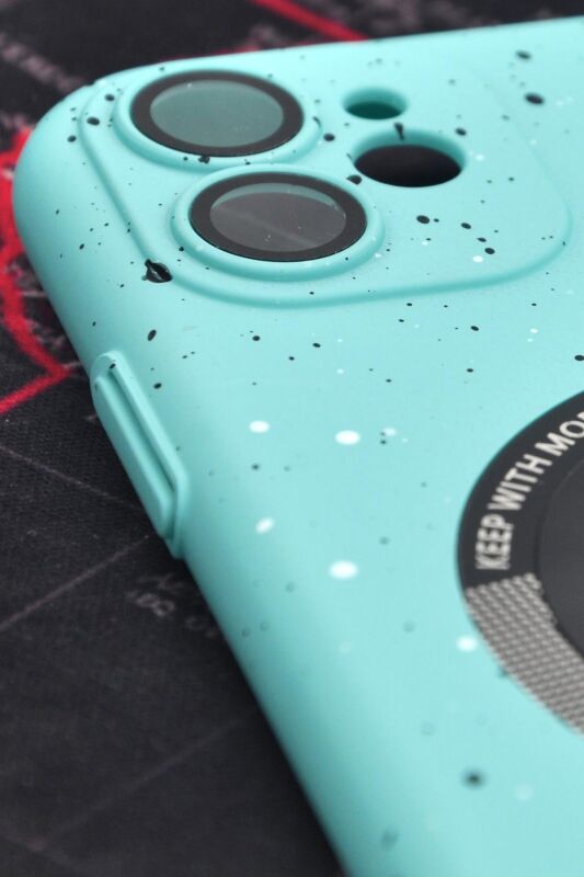 iPhone 11 Uyumlu Mint Yeşil Benekli Desenli İnce Sert Kapak Kılıf Kamera Lens Korumalı - 2