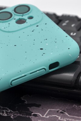 iPhone 11 Uyumlu Mint Yeşil Benekli Desenli İnce Sert Kapak Kılıf Kamera Lens Korumalı - 3
