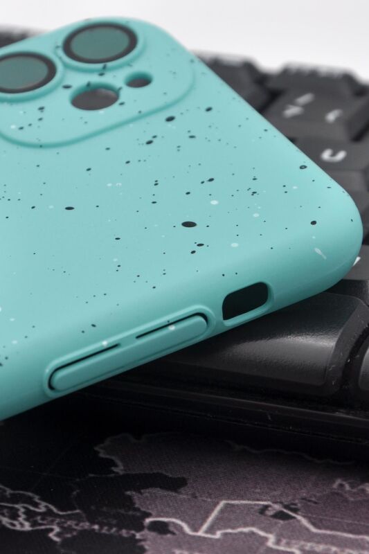iPhone 11 Uyumlu Mint Yeşil Benekli Desenli İnce Sert Kapak Kılıf Kamera Lens Korumalı - 3