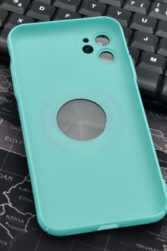 iPhone 11 Uyumlu Mint Yeşil Benekli Desenli İnce Sert Kapak Kılıf Kamera Lens Korumalı - 5