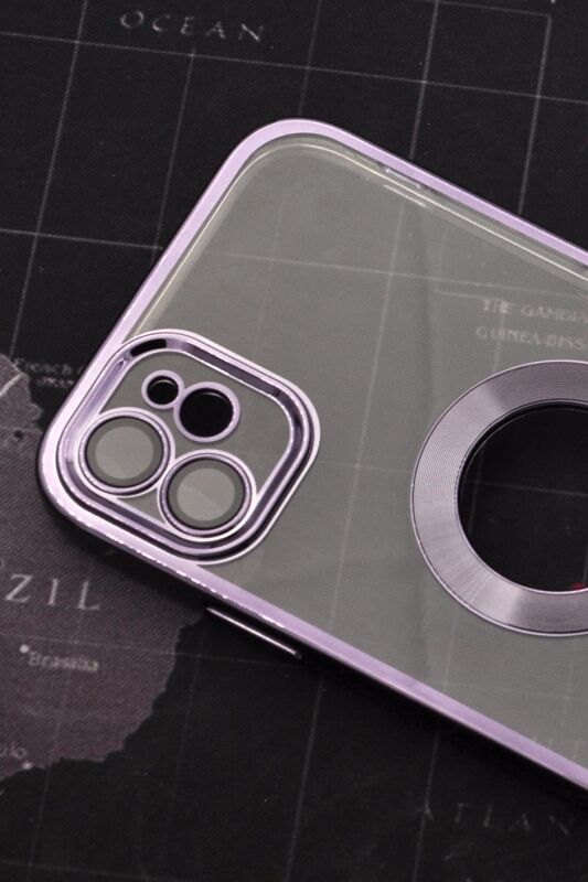 iPhone 11 Uyumlu Mor Renkli Kenarlı Lazerli Şeffaf Kılıf Lens Korumalı - 2