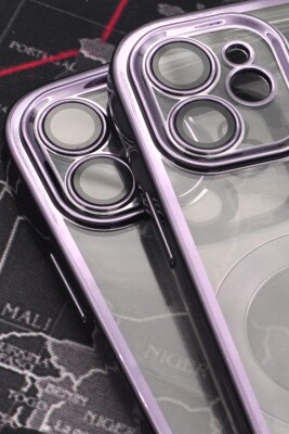 iPhone 11 Uyumlu Mor Renkli Kenarlı Lazerli Şeffaf Kılıf Lens Korumalı - 3