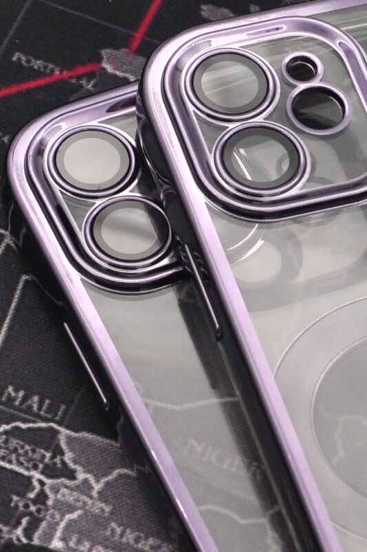 iPhone 11 Uyumlu Mor Renkli Kenarlı Lazerli Şeffaf Kılıf Lens Korumalı - 3