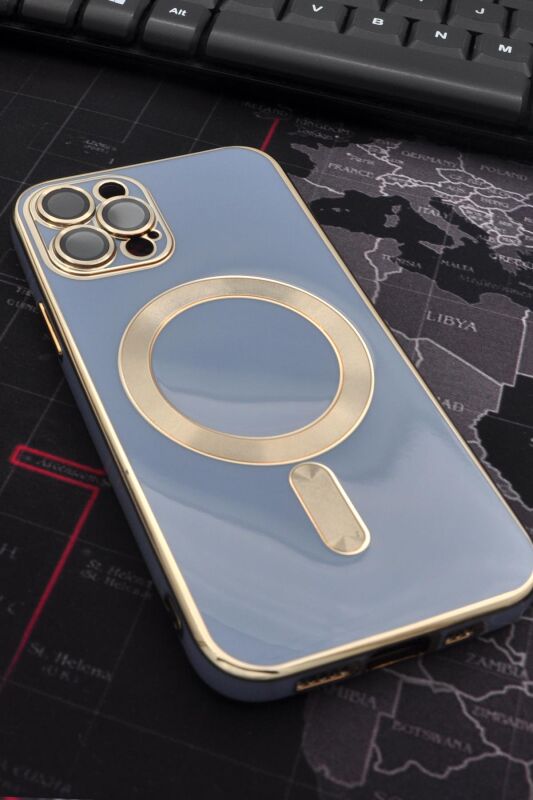 iPhone 12 Pro Uyumlu MagSafe Özellikli Lens Korumalı Renkli Kılıf Mavi - 3