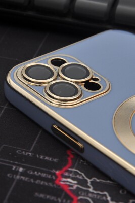 iPhone 12 Pro Uyumlu MagSafe Özellikli Lens Korumalı Renkli Kılıf Mavi - 4