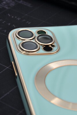 iPhone 12 Pro Uyumlu MagSafe Özellikli Lens Korumalı Renkli Kılıf Mint Yeşili - 3