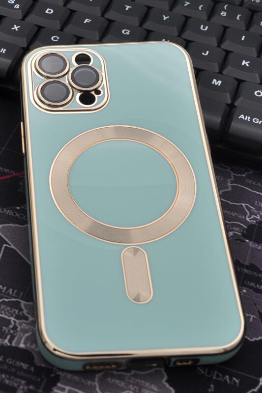 iPhone 12 Pro Uyumlu MagSafe Özellikli Lens Korumalı Renkli Kılıf Mint Yeşili - 1