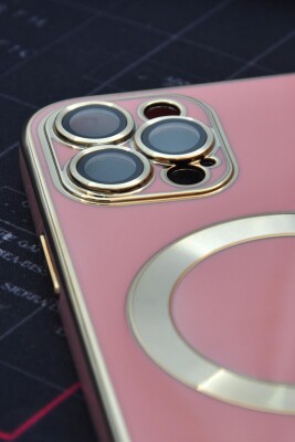 iPhone 12 Pro Uyumlu MagSafe Özellikli Lens Korumalı Lazerli Renkli Kılıf Pembe - 3