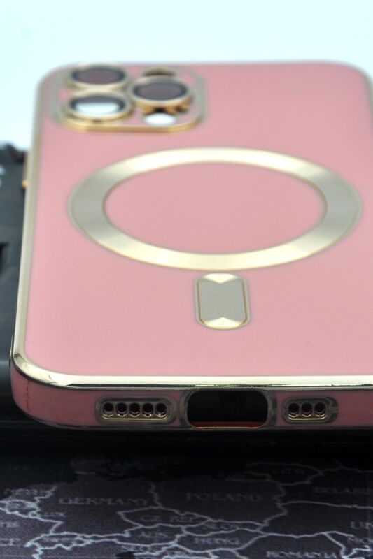 iPhone 12 Pro Uyumlu MagSafe Özellikli Lens Korumalı Lazerli Renkli Kılıf Pembe - 6