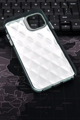 iPhone 12 Uyumlu Baklava Desenli Pırlanta Taşlı Sert Kapak Kılıf Zümrüt Yeşil - 6