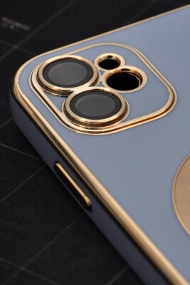 iPhone 12 Uyumlu MagSafe Özellikli Lens Korumalı Lazerli Renkli Kılıf Mavi - 3