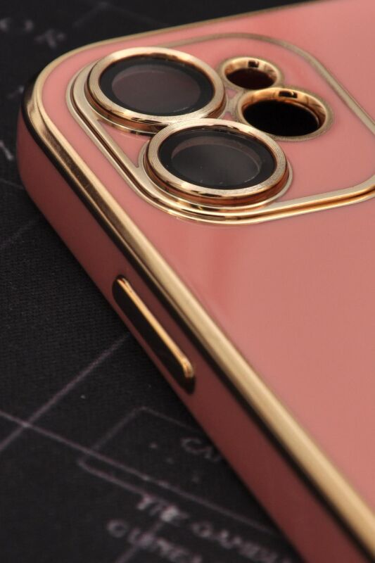 iPhone 12 Uyumlu MagSafe Özellikli Lens Korumalı Lazerli Renkli Kılıf Pudra Pembe - 3