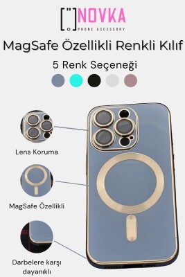iPhone 12 Uyumlu MagSafe Özellikli Lens Korumalı Lazerli Renkli Kılıf Pudra Pembe - 5
