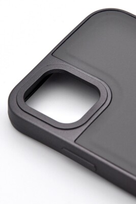 iPhone 13 Pro Max Uyumlu Deri Görünümlü Sert Kapak Kılıf Gri - 3