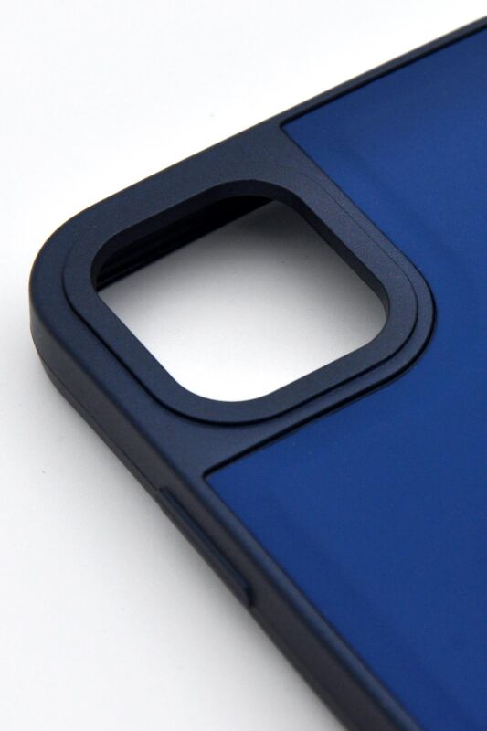 iPhone 13 Pro Max Uyumlu Deri Görünümlü Sert Kapak Kılıf Lacivert - 3