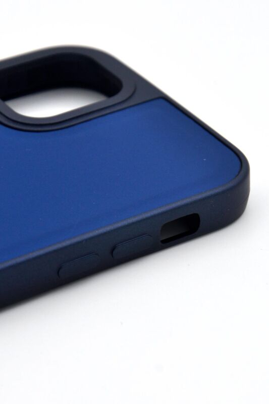 iPhone 13 Pro Max Uyumlu Deri Görünümlü Sert Kapak Kılıf Lacivert - 4
