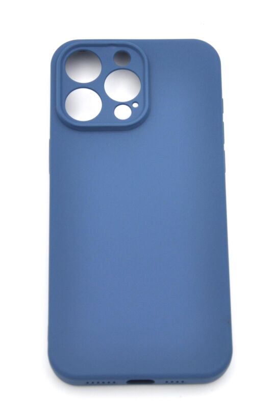 iPhone 13 Pro Max Uyumlu Düz Renk Esnek Yumuşak Silikon Kılıf Rubber İndigo Mavi - 2