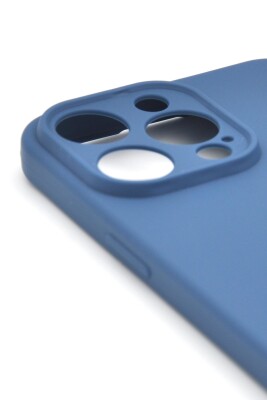 iPhone 13 Pro Max Uyumlu Düz Renk Esnek Yumuşak Silikon Kılıf Rubber İndigo Mavi - 3