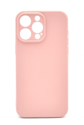 iPhone 13 Pro Max Uyumlu Düz Renk Esnek Yumuşak Silikon Kılıf Rubber Pudra Pembe 