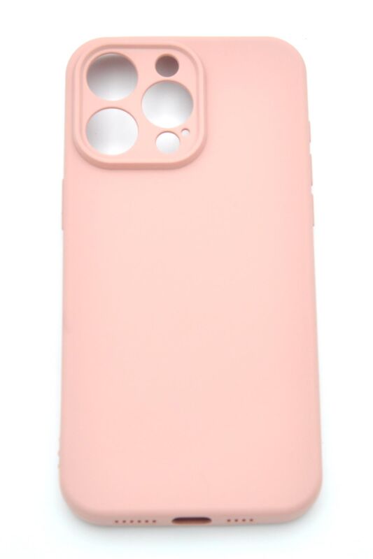 iPhone 13 Pro Max Uyumlu Düz Renk Esnek Yumuşak Silikon Kılıf Rubber Pudra Pembe - 2