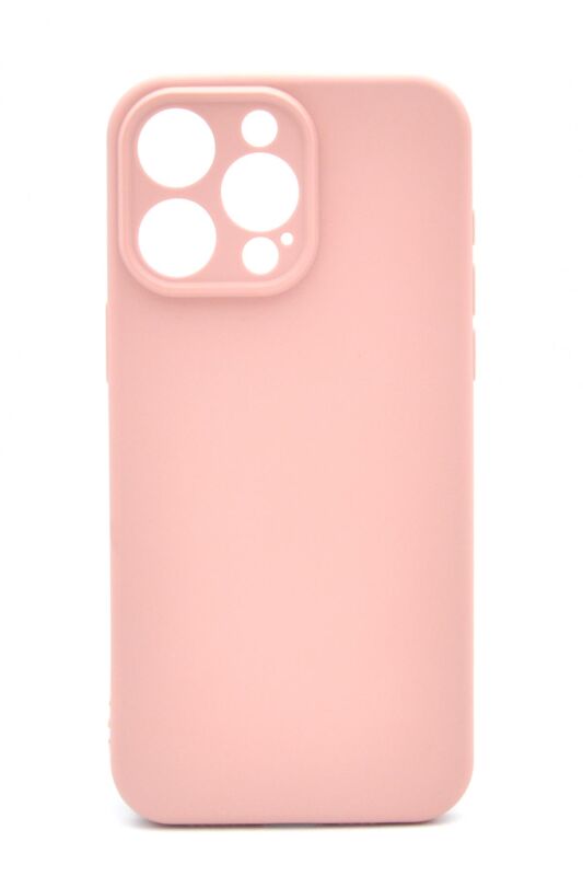 iPhone 13 Pro Max Uyumlu Düz Renk Esnek Yumuşak Silikon Kılıf Rubber Pudra Pembe - 1