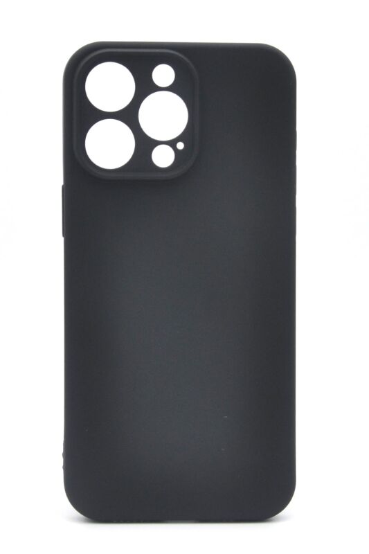 iPhone 13 Pro Max Uyumlu Düz Renk Esnek Yumuşak Silikon Kılıf Rubber Siyah - 1