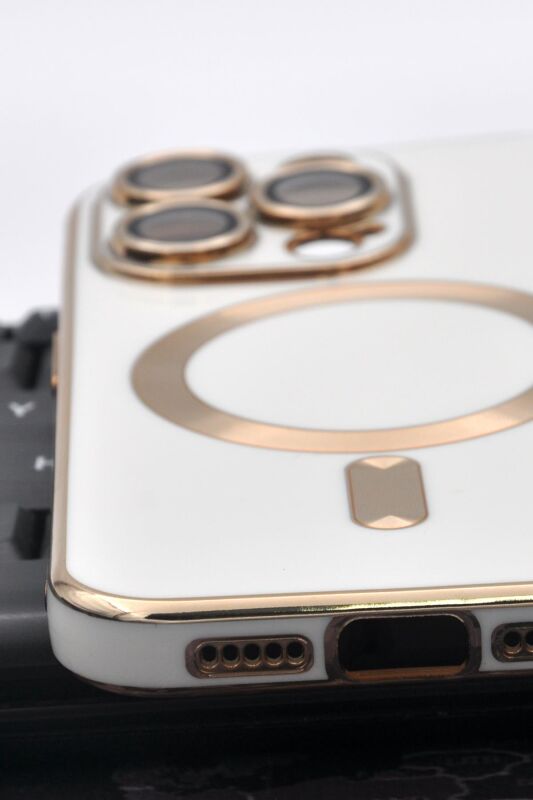iPhone 13 Pro Max Uyumlu MagSafe Özellikli Lens Korumalı Lazerli Renkli Kılıf Krem - 7